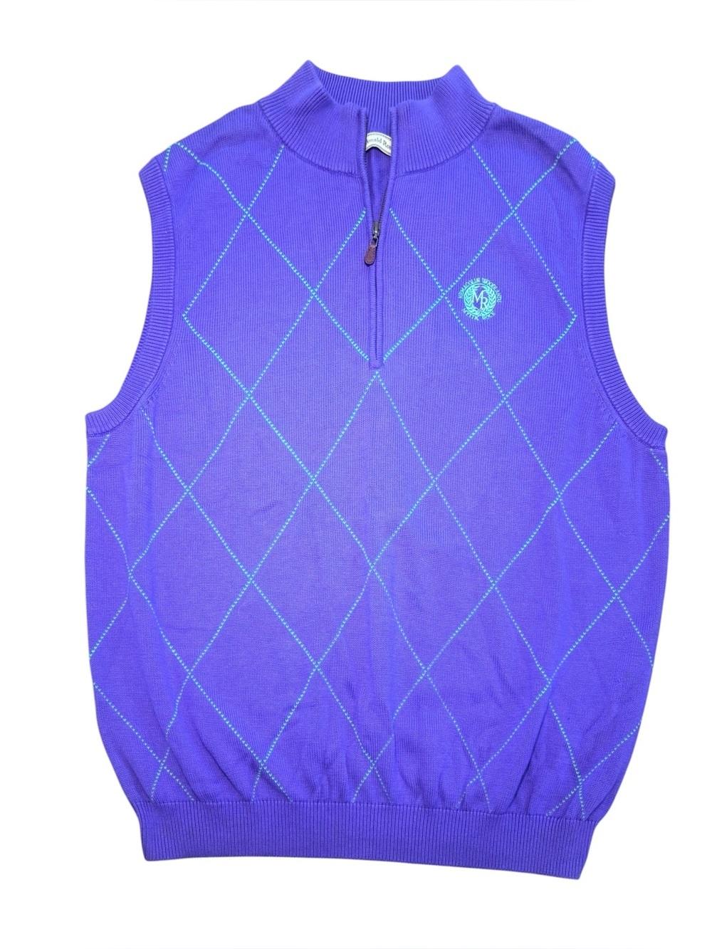 NWT Donald Ross Men's Cotton Blue Green Argyle Zip-Up Golf Sweater Vest Size XL